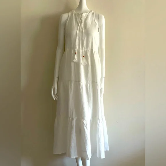 Magaschoni | Dresses | Magaschoni White Sleeveless Linen Maxi Dress W  Pockets Xs Nwt | Poshmark